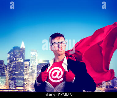 At sign Strong Superhero Success Professional Empowerment Stock Concept Stock Photo