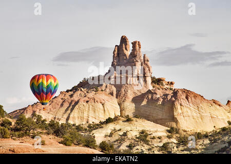 The Red Rock Balloon Rally is held each December in Gallup, New Mexico, features hot air balloons flying Stock Photo