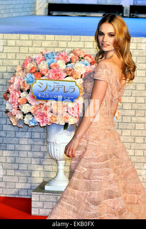 Tokyo, Japan. 8th Apr, 2015. Actress Lily James attends the Japan premiere for 'Cinderella' at Roppongi Hills arena in Tokyo, Japan, on April 8, 2015./picture alliance Credit:  dpa/Alamy Live News Stock Photo