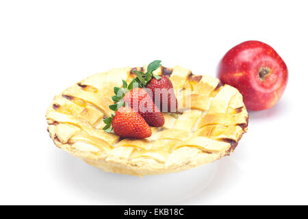 apple pie, apples and strawberries isolated on white Stock Photo