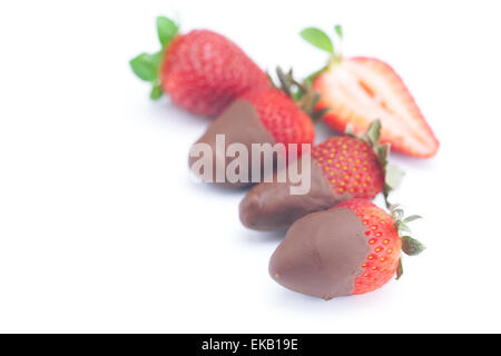 strawberry in chocolate isolated on white Stock Photo