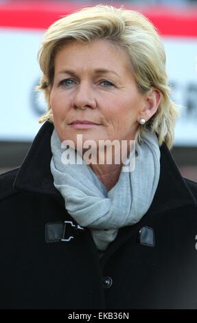 Germany's coach Silvia Neid during the women's international friendly soccer match between Germany and Brazil in Fuerth, Germany, 08 April 2015. Photo: KARL-JOSEF HILDENBRAND/dpa Stock Photo