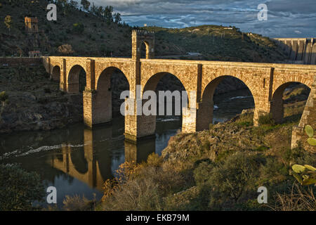 Roman bridge of Alcantara. Dates from de II century B.C. It was very important over the history as a strategic point to cross th Stock Photo