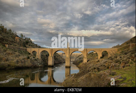 Roman bridge of Alcantara. Dates from de II century B.C. It was very important over the history as a strategic point to cross th Stock Photo