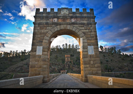 Roman bridge of Alcantara. Dates from de II century B.C. It was very important over the history as a strategic point to cross th Stock Photo