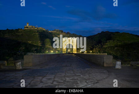 Roman bridge of Alcantara. Dates from de II century B.C. It was very important over the history as a strategic point to cross th Stock Photo