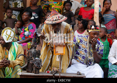 Voodoo priest performing a ritual, Ouidah, Benin, West Africa, Africa Stock Photo