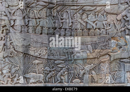 Bas-relief carvings in Prasat Bayon, Angkor Thom, Angkor, UNESCO, Siem Reap, Cambodia, Indochina, Southeast Asia, Asia Stock Photo