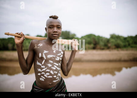 Portrait of Nani, Kara Tribe, Duse Village, Omo Valley, Ethiopia, Africa Stock Photo