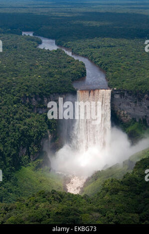 Aerial view of Kaieteur Falls and the Potaro River in full spate, Guyana, South America Stock Photo