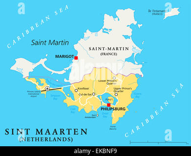 Saint Martin Island Political Map Stock Photo - Alamy