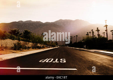 Stop sign on highway, Palm Springs, California, USA Stock Photo