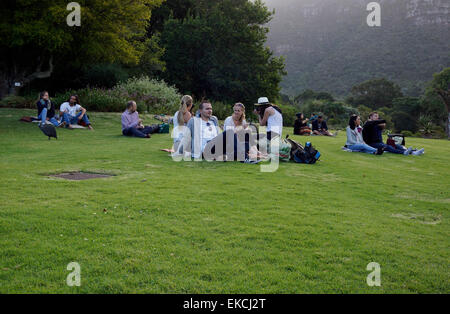 People waiting for the gates to open to attend the Paolo Nutini concert at Kirstenbosch National Botanical Garden, Cape Town. Stock Photo