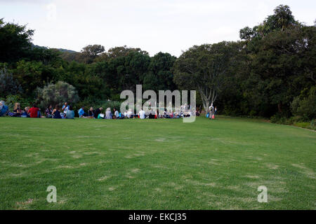 People waiting for the gates to open to attend the Paolo Nutini concert at Kirstenbosch National Botanical Garden, Cape Town. Stock Photo