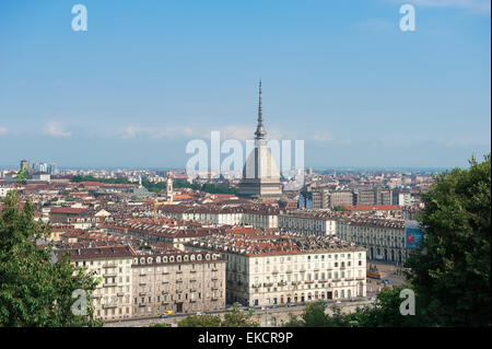 Turin cityscape, view of the center of Turin (Torino) showing the Mole Antonelliana tower and the Piazza Vittorio Veneto, Piemonte, Italy. Stock Photo