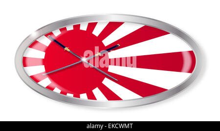 Oval silver button with the Japanese flag and swords isolated on a white background Stock Photo