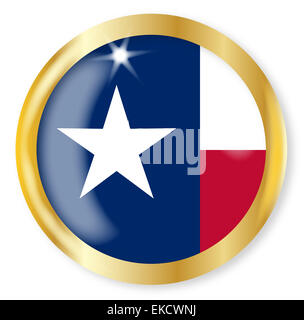 Texas state flag button with a gold metal circular border over a white background Stock Photo