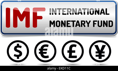 IMF International Monetary Fund - Illustration board with reflection and shadow on white background Stock Photo
