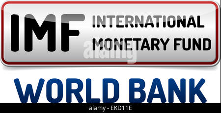 IMF International Monetary Fund - Illustration board with reflection and shadow on white background Stock Photo