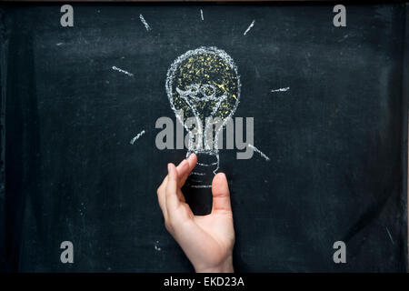 lightbulb drawn on vintage blackboard Stock Photo