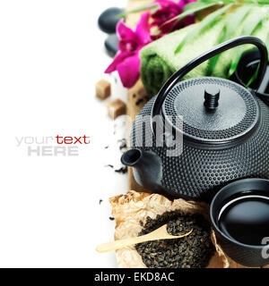 asian tea set and spa settings Stock Photo
