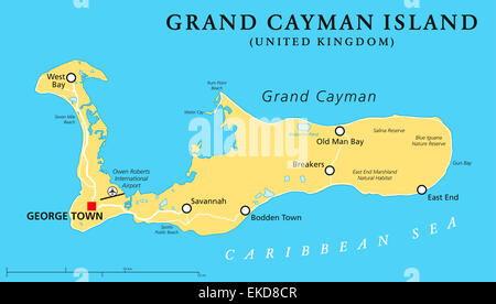 Grand Cayman Island Political Map Stock Photo