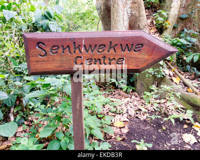A sign for the Senkwekwe Center mountain gorilla orphanage, Virunga National Park, Democratic Republic of Congo ( DRC ), Africa