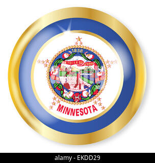 Minnesota state flag button with a gold metal circular border over a white background Stock Photo