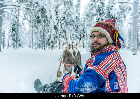 reindeer sleigh finland lapland levi ride scandinavia alamy