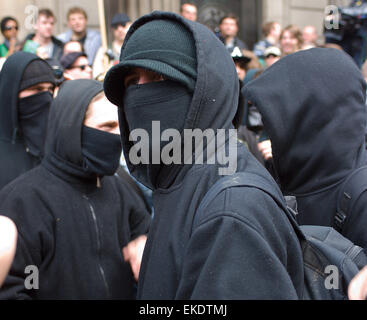 These masked men in hoodies looked ready for trouble at the G20 protest outside the Bank of England.