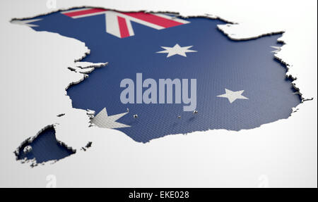 The shape of the country of Australia in the colours of its national flag currency recessed into an isolated white surface Stock Photo