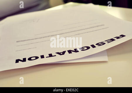 closeup of a resignation letter on a white office desk Stock Photo