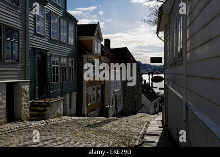 Gamle Bergen or old Bergen is an open-air museum with some 40 wooden houses in typical Norwegian style from 18th, 19th century. Stock Photo