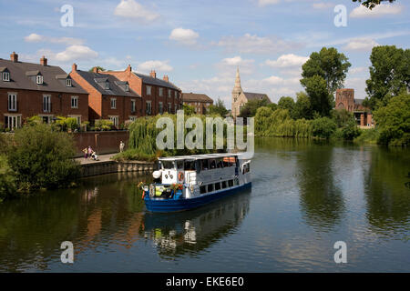 Pleasure boat Sabrina takes tourists along the River Severn in Shrewsbury, Shropshire during the summer of 2014. Stock Photo