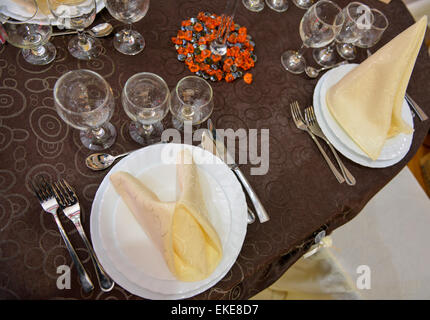 Beautifully arranged wedding table Stock Photo