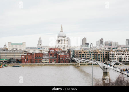 St. Paul's cathedral and the millennium bridge from the Tate museum Stock Photo