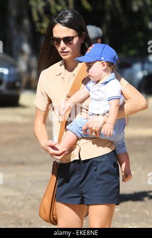 Jordana Brewster takes her son, Julian to Mr. Bones Pumpkin Patch along with her parents Alden and Maria Featuring: Jordana Brewster,Julian Form-Brewster Where: Los Angeles, California, United States When: 05 Oct 2014 Stock Photo