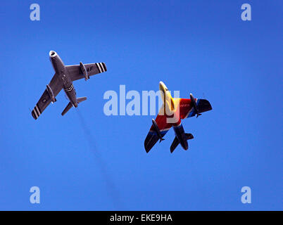 A Hawker Hunter and an F86 Sabre stunt aircraft Stock Photo