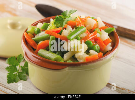 Mixed vegetables on  white  wooden table. Selective focus Stock Photo