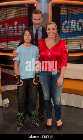Recording of German TV show Klein gegen groß at Adlershof TV studios  Featuring: Kai Pflaume,Anni Friesinger-Postma,Guest Where: Berlin, Germany When: 05 Oct 2014 Stock Photo