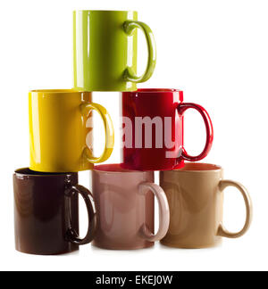 Set of colorful mugs on isolated  white background. Stock Photo