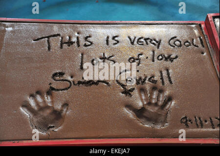 LOS ANGELES, CA - SEPTEMBER 11, 2012: Simon Cowell's Handprints at Grauman's Chinese Theatre, Hollywood, where the judges for X Factor USA were honored. Stock Photo