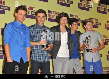LOS ANGELES, CA - SEPTEMBER 6, 2012: One Direction at the 2012 MTV Video Music Awards at the Staples Center, Los Angeles. Stock Photo