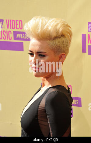 LOS ANGELES, CA - SEPTEMBER 6, 2012: Miley Cyrus at the 2012 MTV Video Music Awards at Staples Center, Los Angeles. Stock Photo