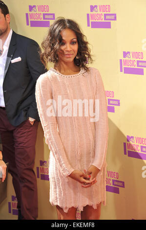 LOS ANGELES, CA - SEPTEMBER 6, 2012: Zoe Saldana at the 2012 MTV Video Music Awards at Staples Center, Los Angeles. Stock Photo