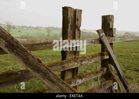 Broken Fence, English Countryside, Farm Field Stock Photo