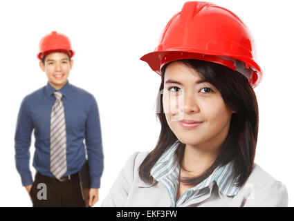 Man and Woman With Hardhats Stock Photo