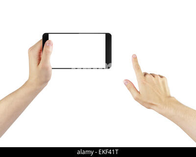 adult man hands using digitally created generic smartphone, isolated Stock Photo