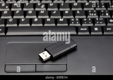 laptop keyboard and flash drive Stock Photo