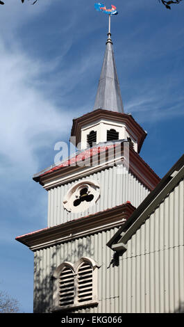 Tower of St Peters tin tabernacle, corrugated tin church imported from Switzerland to Ireland in the 19th century. Stock Photo